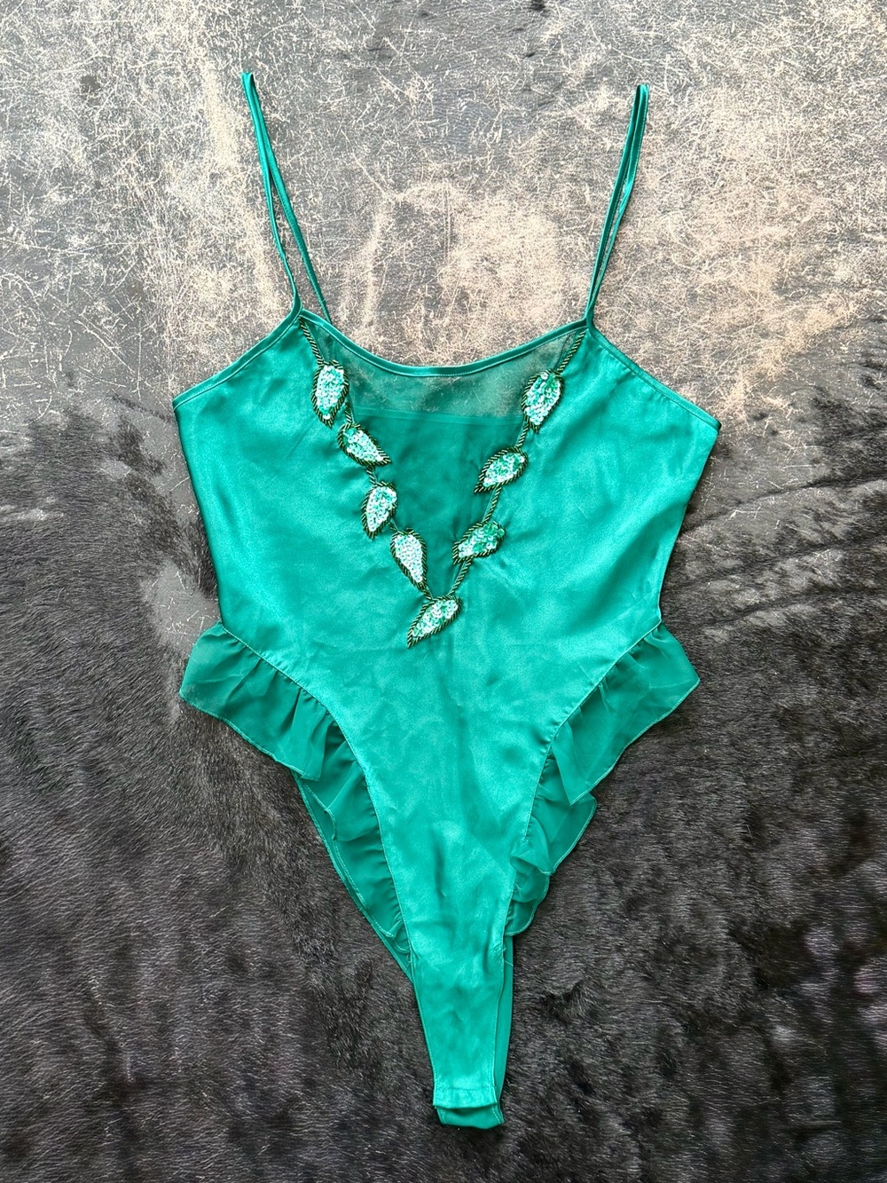 80s-90s Vintage 🌿 Victoria's Secret Gold Label Beaded Satin Teddy Lingerie